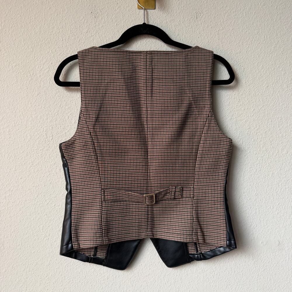 7 For All Mankind Black Faux Leather Houndstooth Vest NWT NEW Size M - Picture 4 of 7